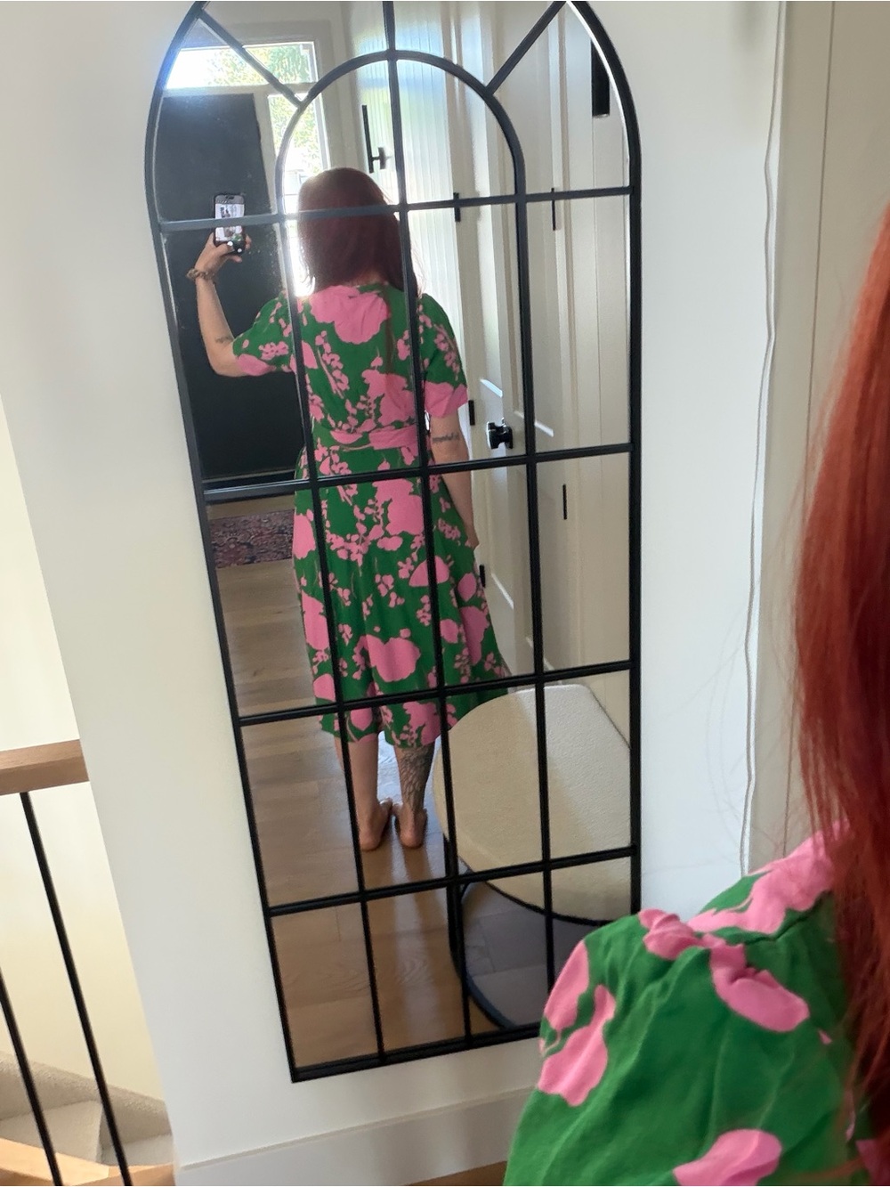 Boden Green Midi Dress with Pink Floral Print - Picture 3 of 5